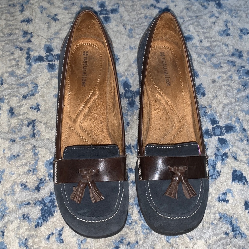 Navy and brown shoes.  Size 10